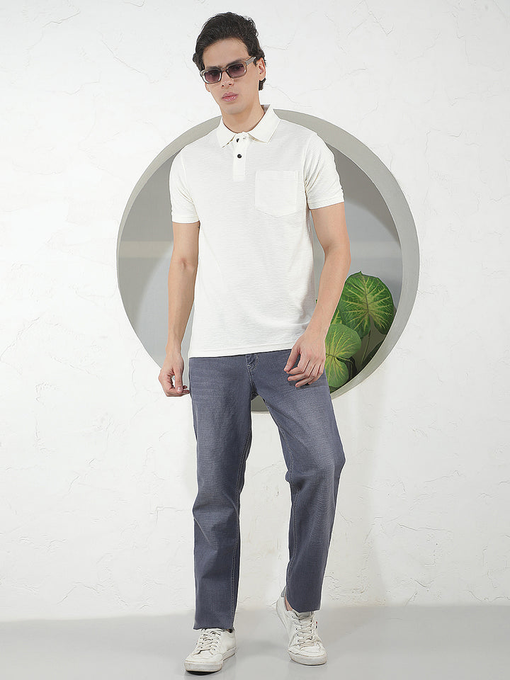 OFF WHITE TEXTURED POLO T-SHIRT
