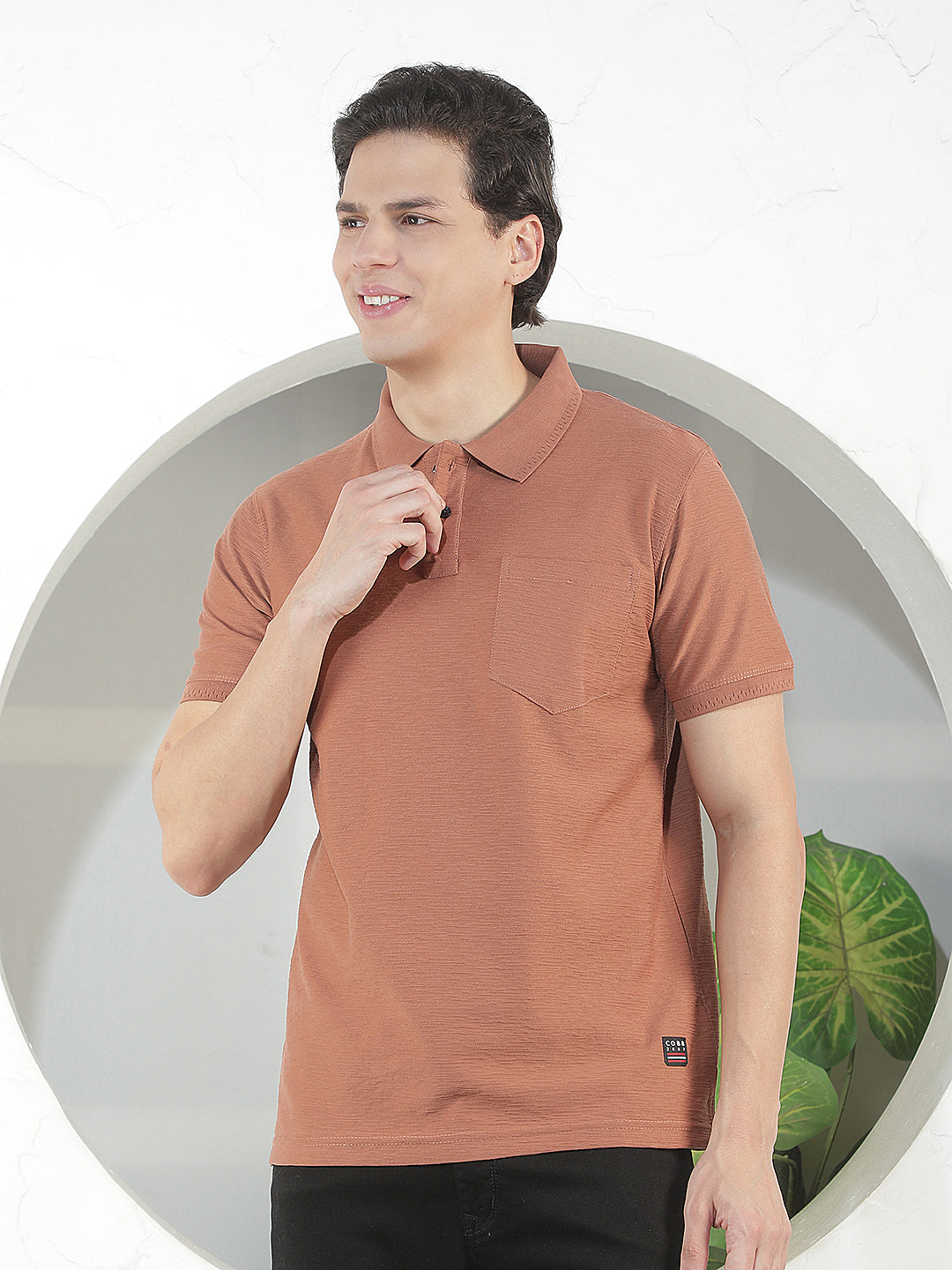 rust textured polo t-shirt