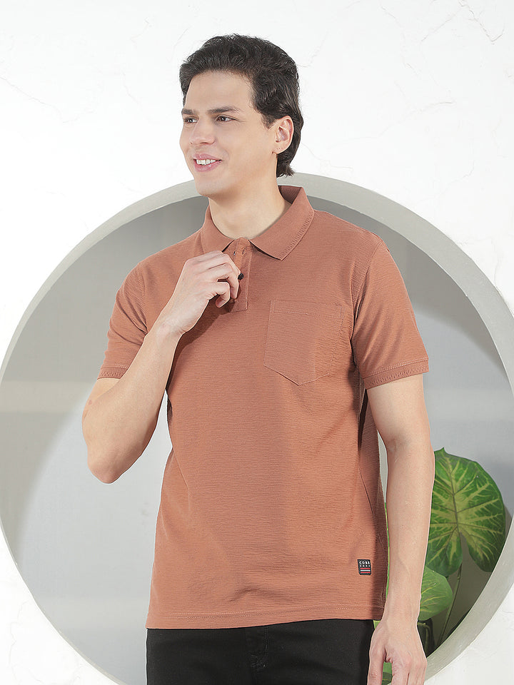 rust textured polo t-shirt