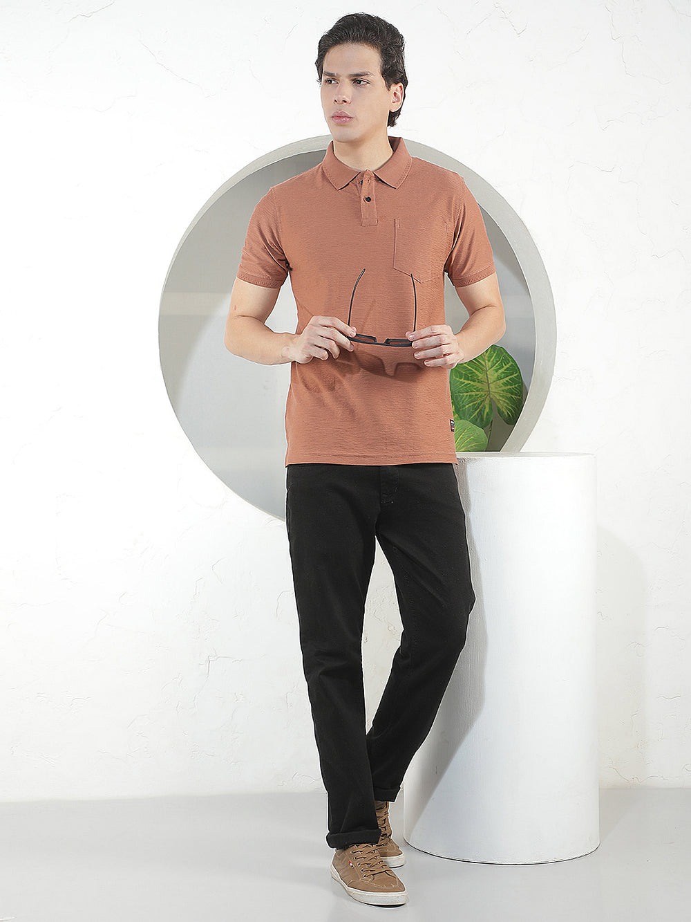 rust textured polo t-shirt