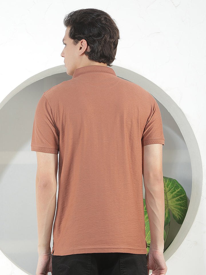rust textured polo t-shirt