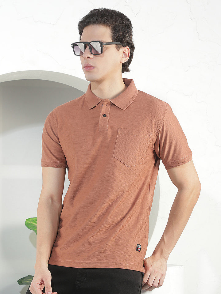 RUST TEXTURED POLO T-SHIRT