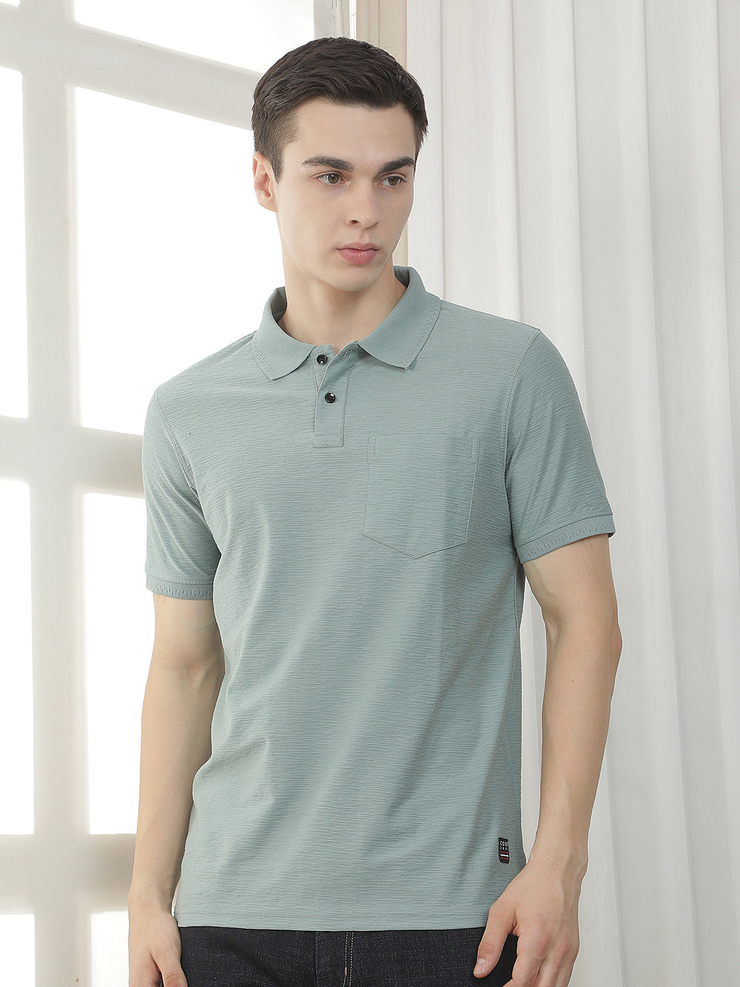 sea green textured polo t-shirt