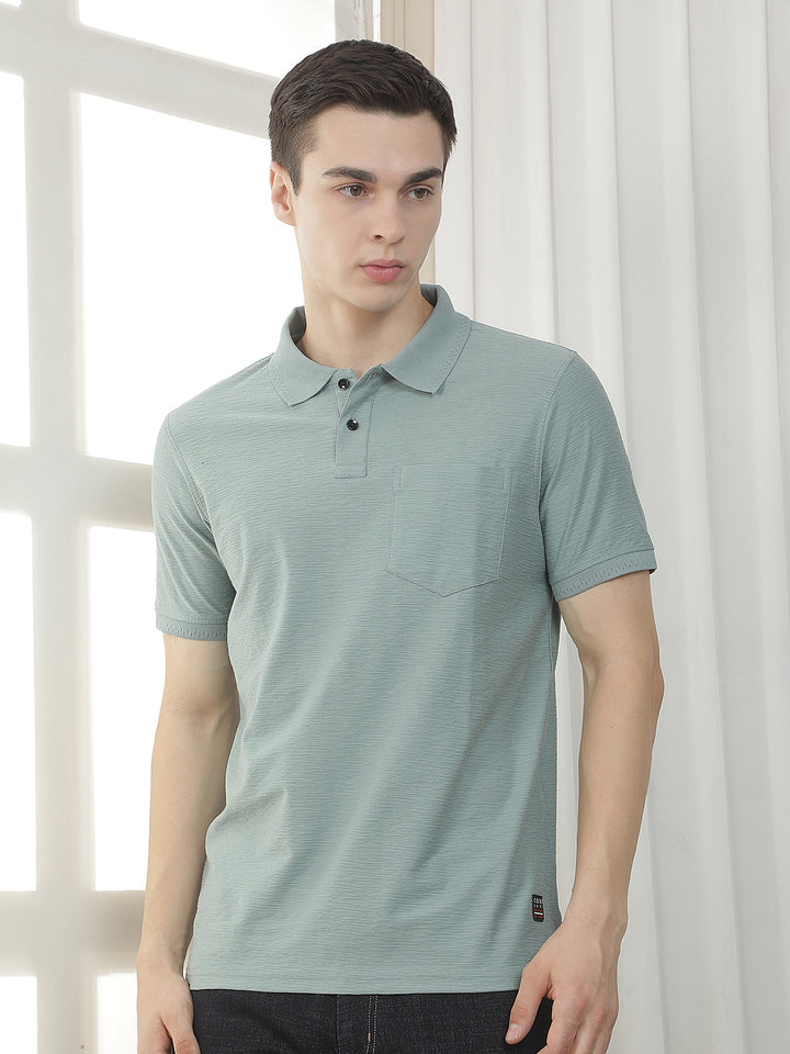 sea green textured polo t-shirt