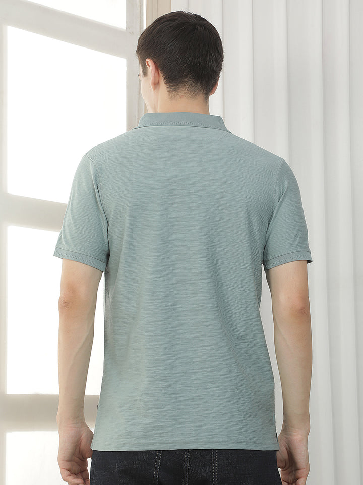sea green textured polo t-shirt
