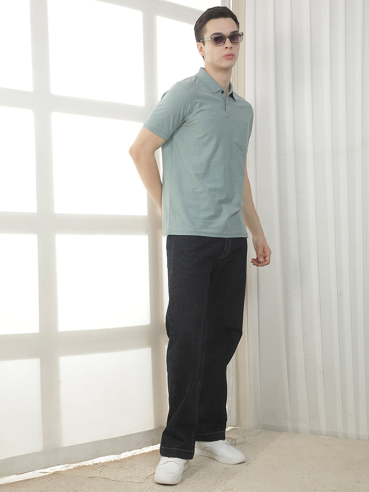 SEA GREEN TEXTURED POLO T-SHIRT