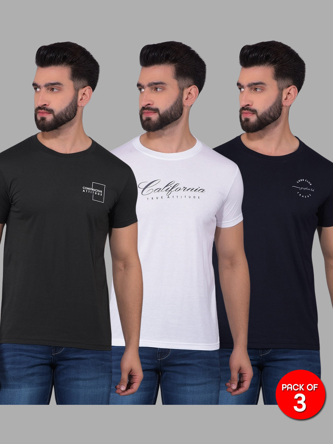 cobb mens combo round neck t-shirt (pack of 3)