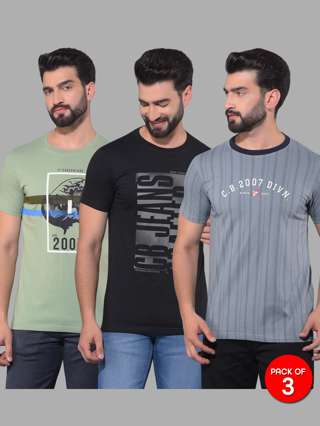 cobb mens combo round neck t-shirt (pack of 3)