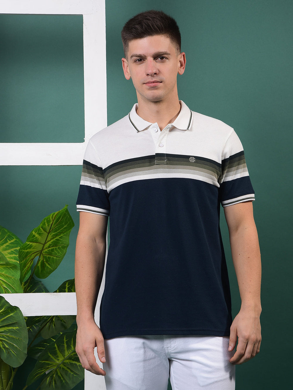 cobb navy blue striped polo neck t-shirt