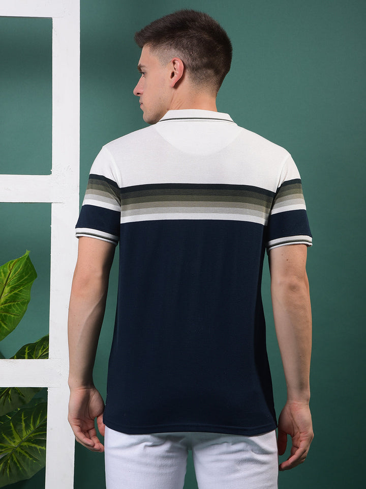 cobb navy blue striped polo neck t-shirt