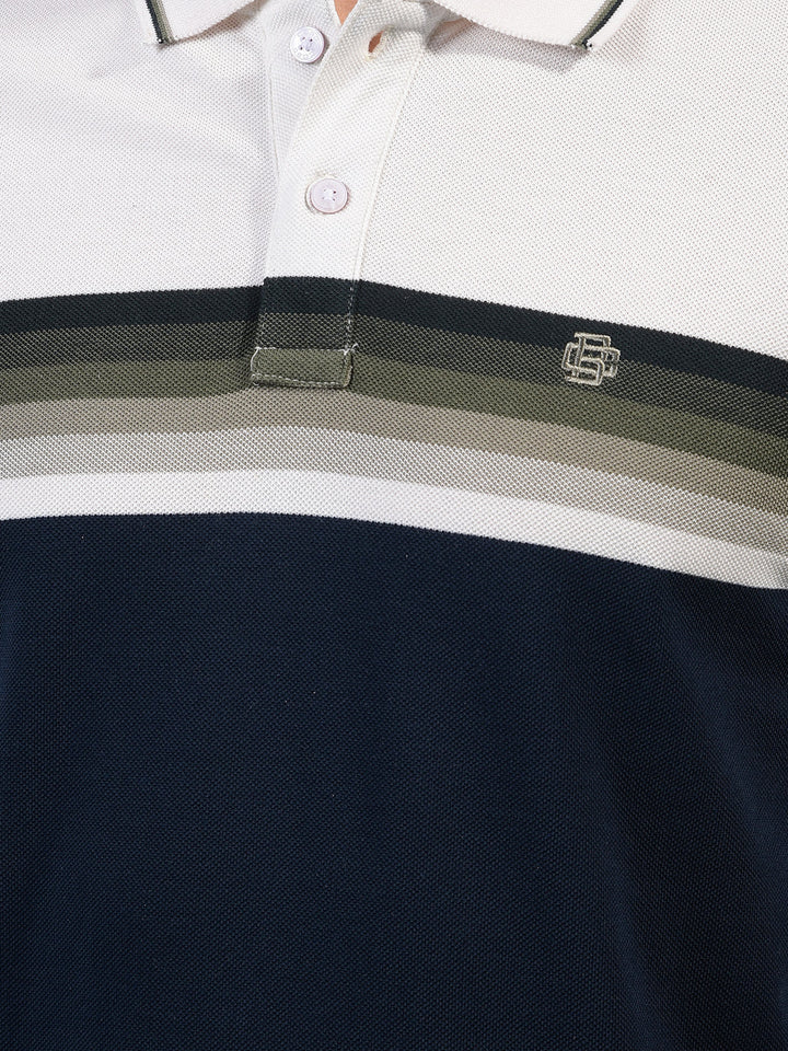 cobb navy blue striped polo neck t-shirt