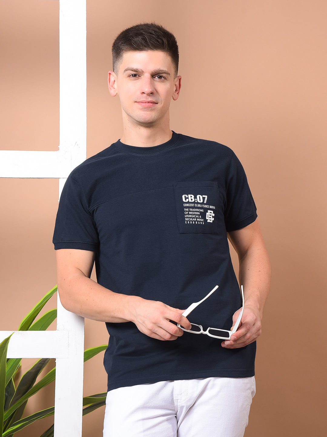 cobb navy blue printed round neck t-shirt