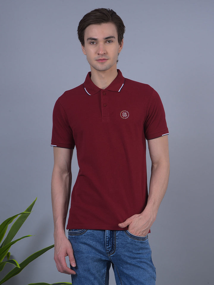 cobb solid maroon polo neck t-shirt