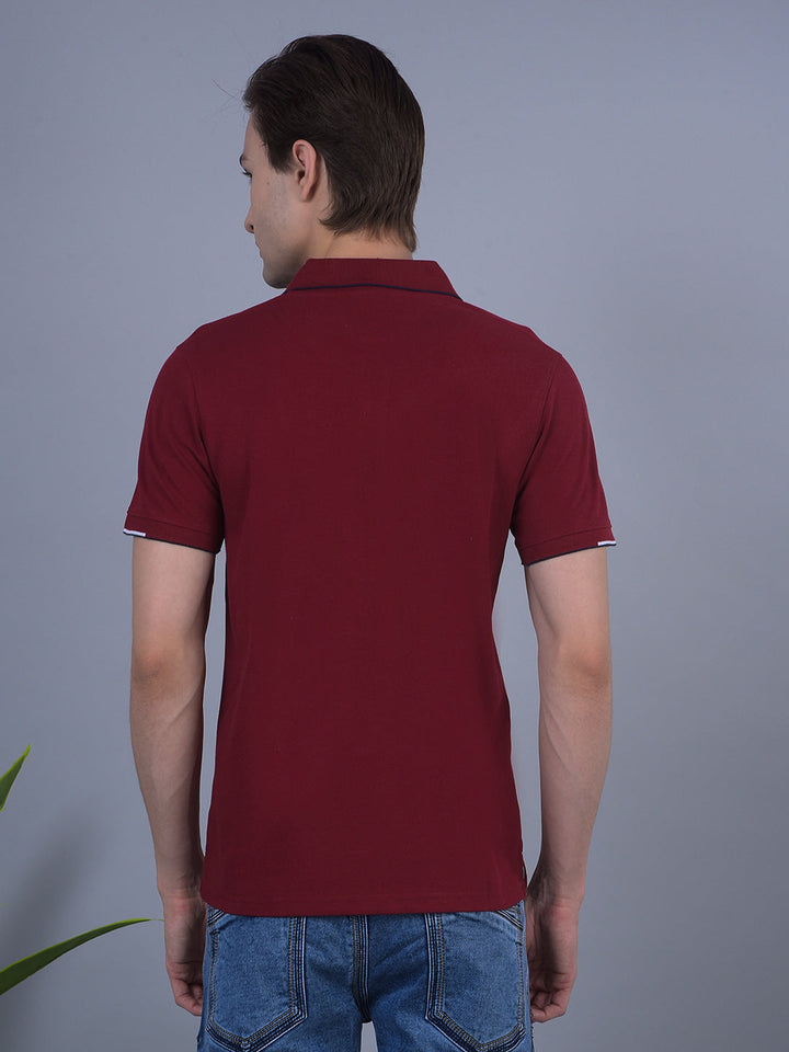 cobb solid maroon polo neck t-shirt