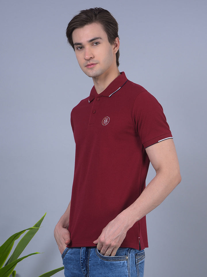 COBB SOLID MAROON POLO NECK T-SHIRT