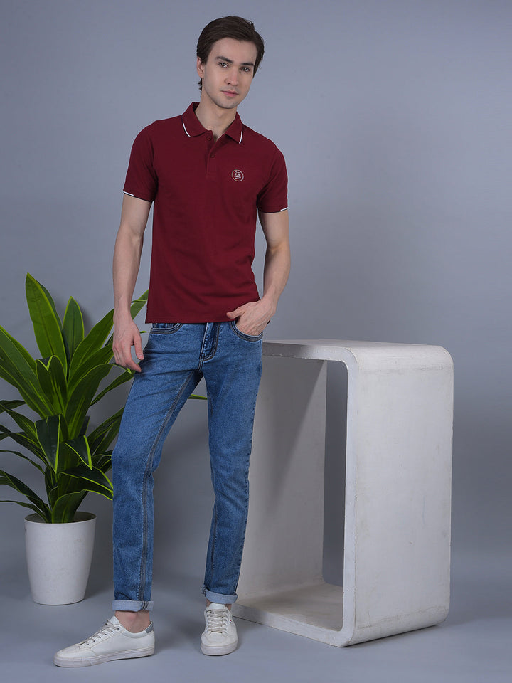 COBB SOLID MAROON POLO NECK T-SHIRT