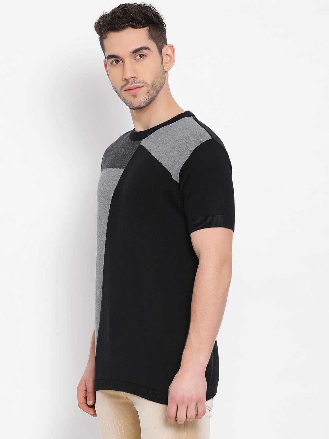 Cobb Black Striped Round Neck T-Shirt