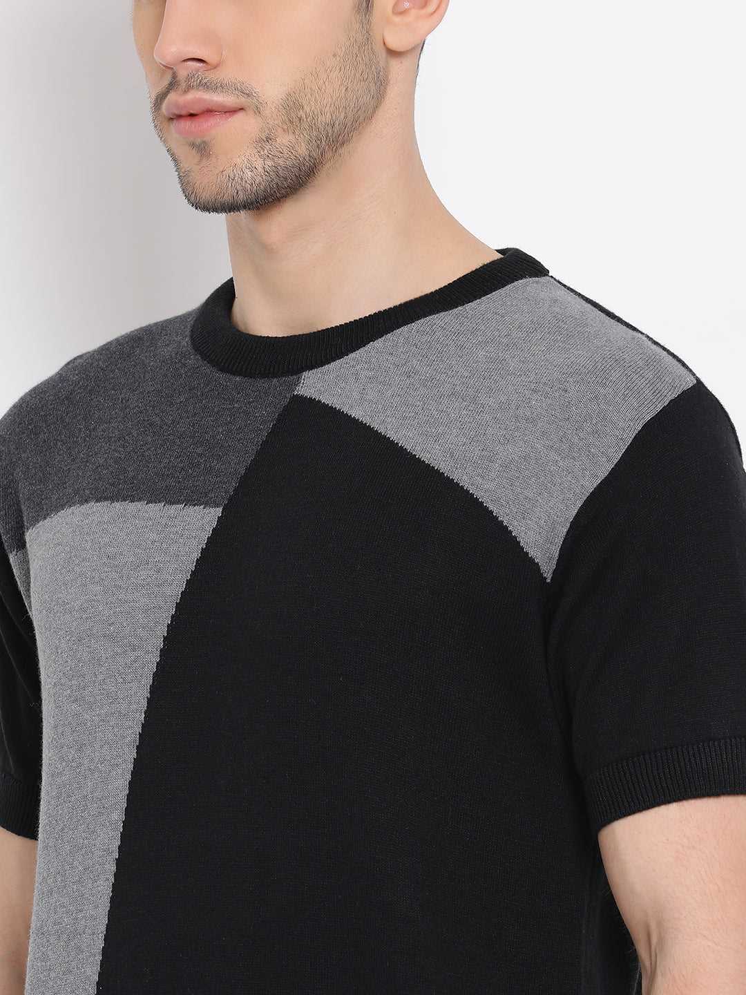 Cobb Black Striped Round Neck T-Shirt
