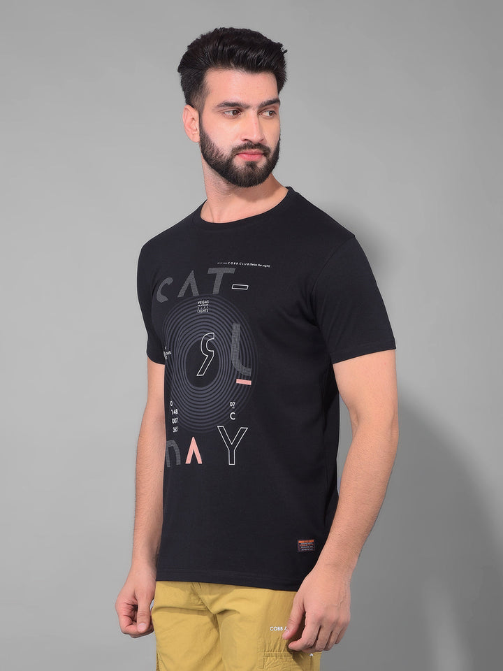 cobb black printed round neck t-shirt