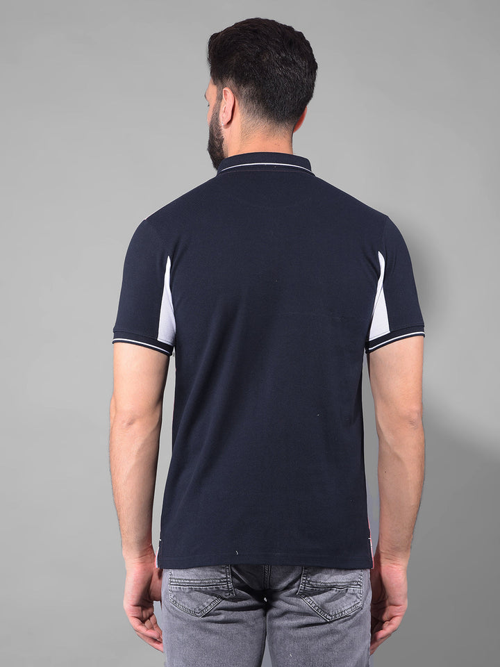 cobb coral navy colourblock polo neck t-shirt