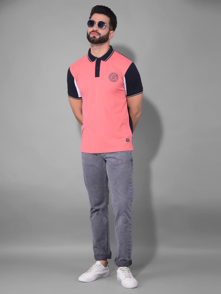 cobb coral navy colourblock polo neck t-shirt