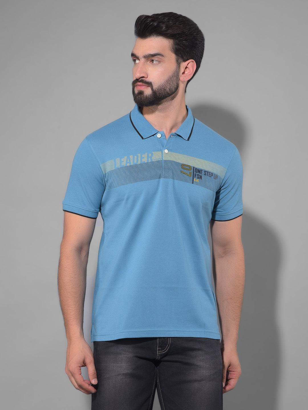 cobb true blue printed polo neck t-shirt