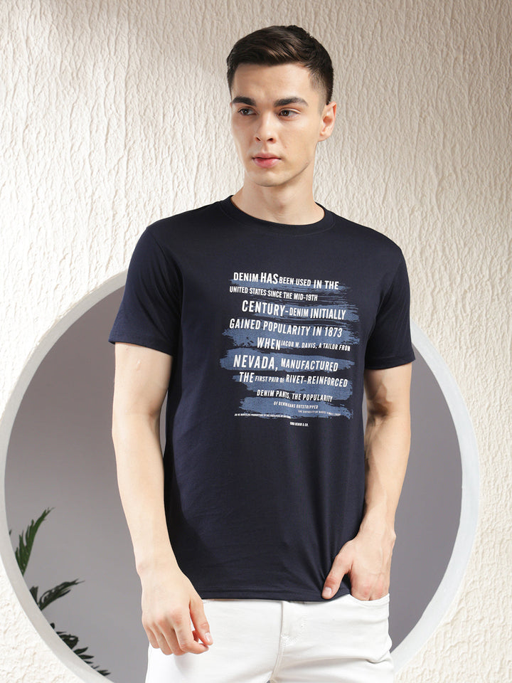 cobb navy blue printed round neck t-shirt