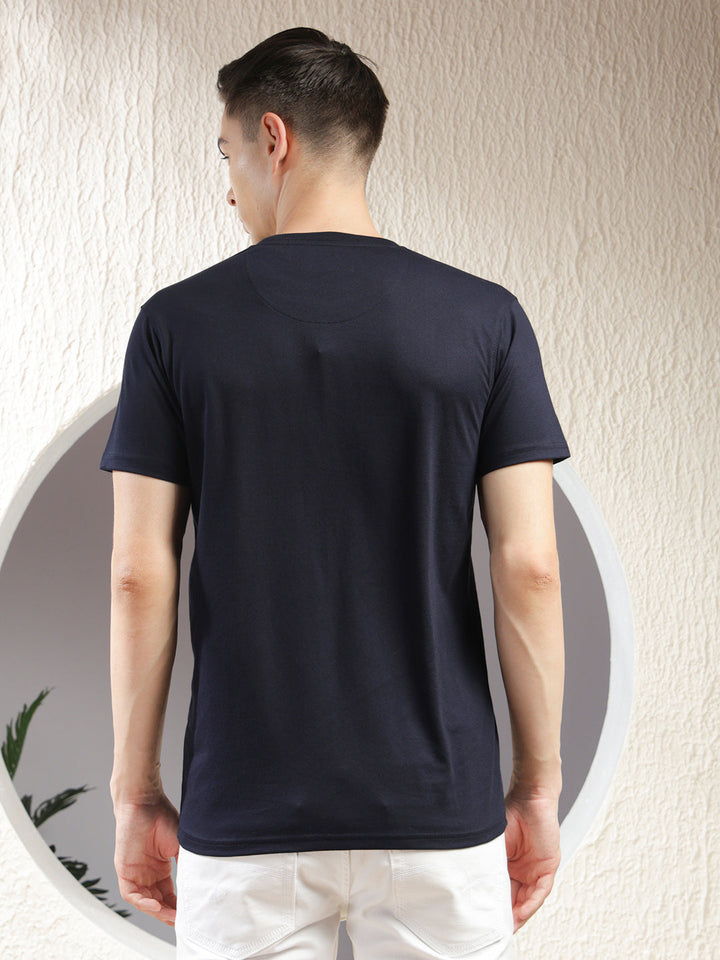cobb navy blue printed round neck t-shirt