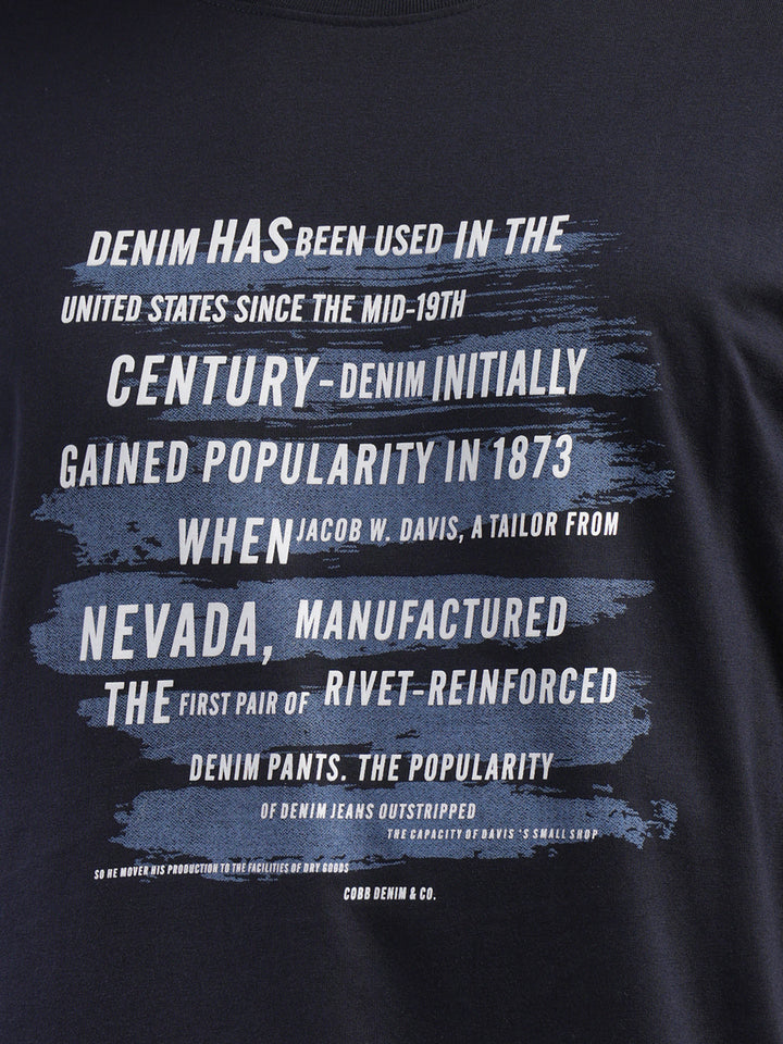 cobb navy blue printed round neck t-shirt