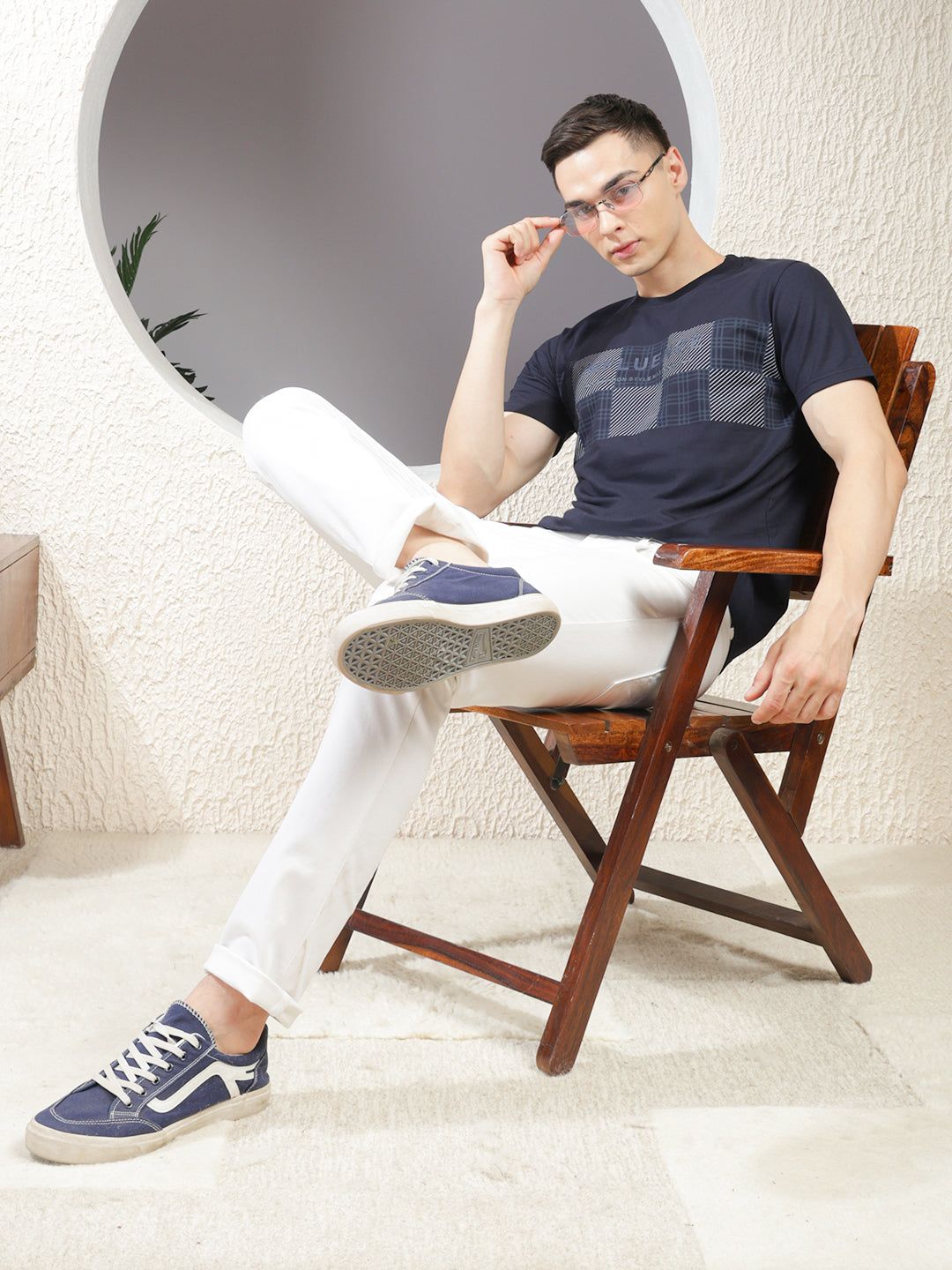cobb navy blue printed round neck t-shirt