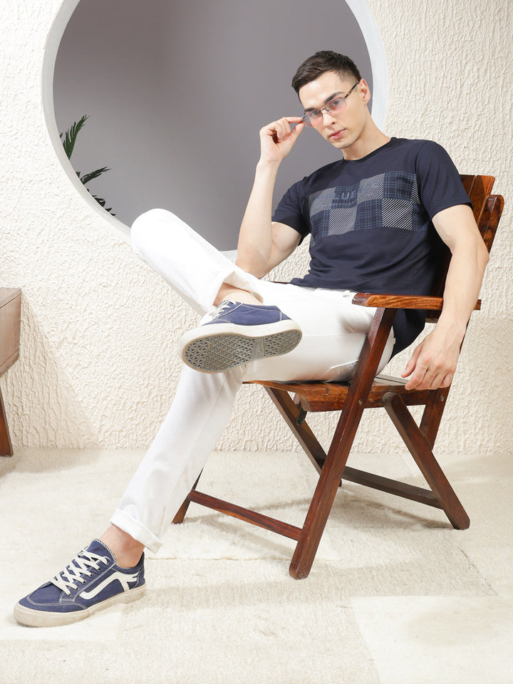 cobb navy blue printed round neck t-shirt