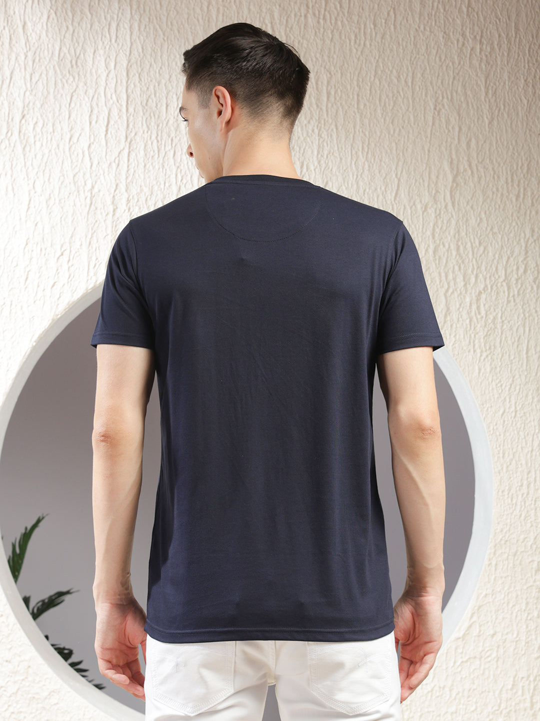 cobb navy blue printed round neck t-shirt