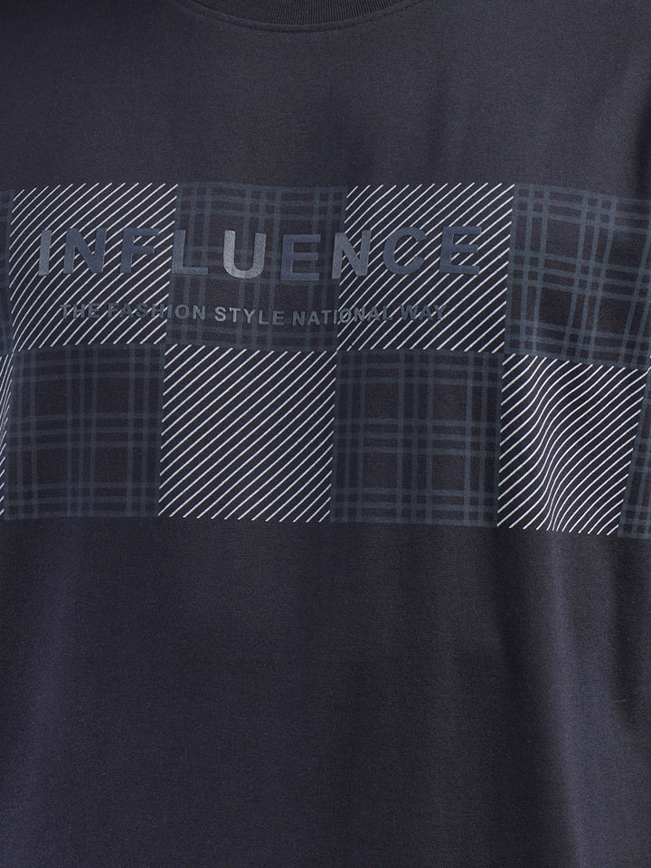 cobb navy blue printed round neck t-shirt