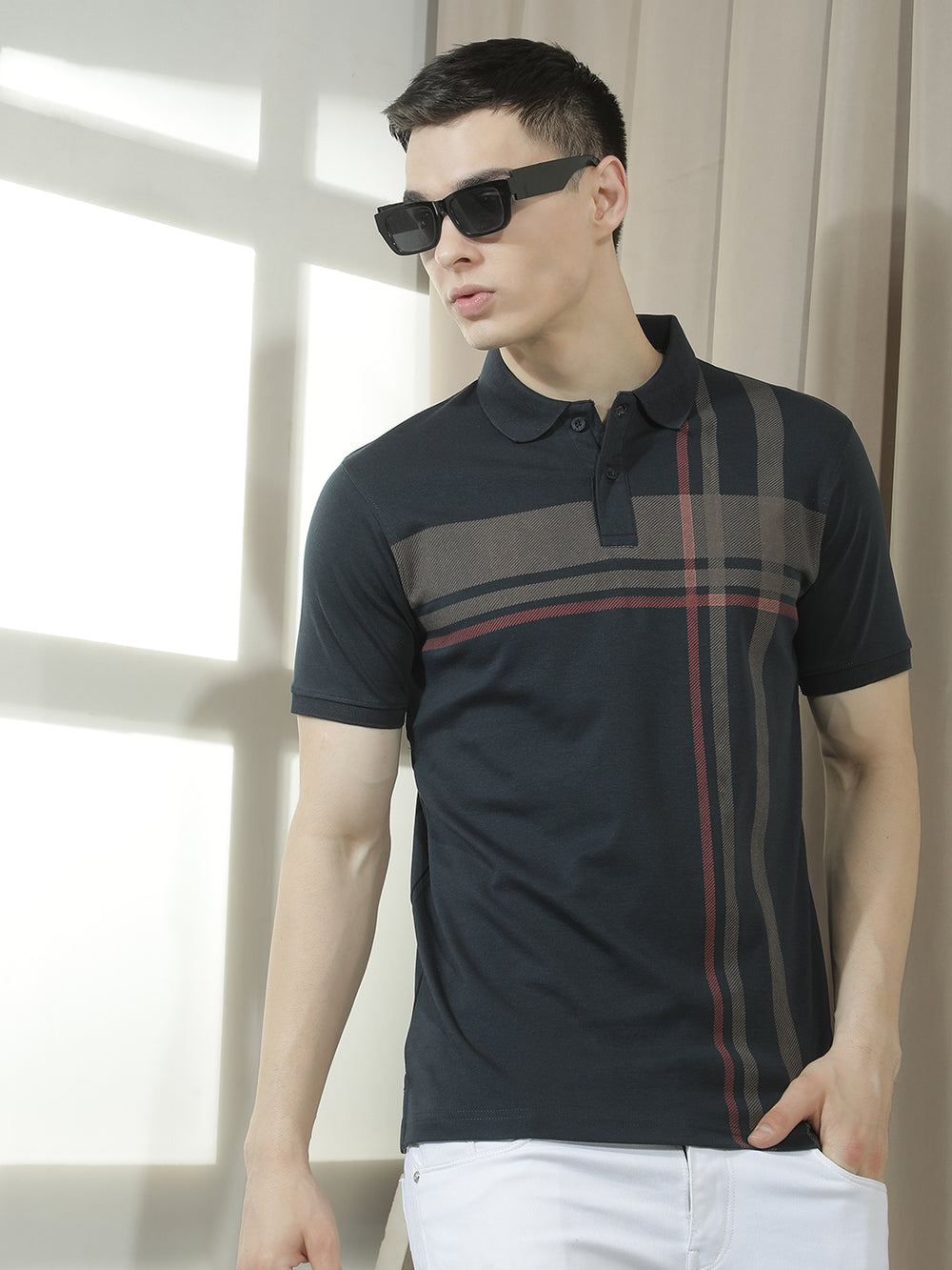 cobb black striped polo neck t-shirt
