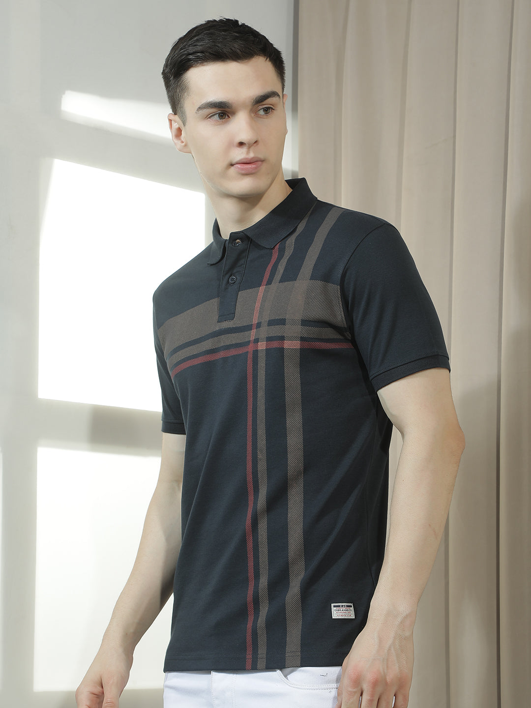 cobb black striped polo neck t-shirt