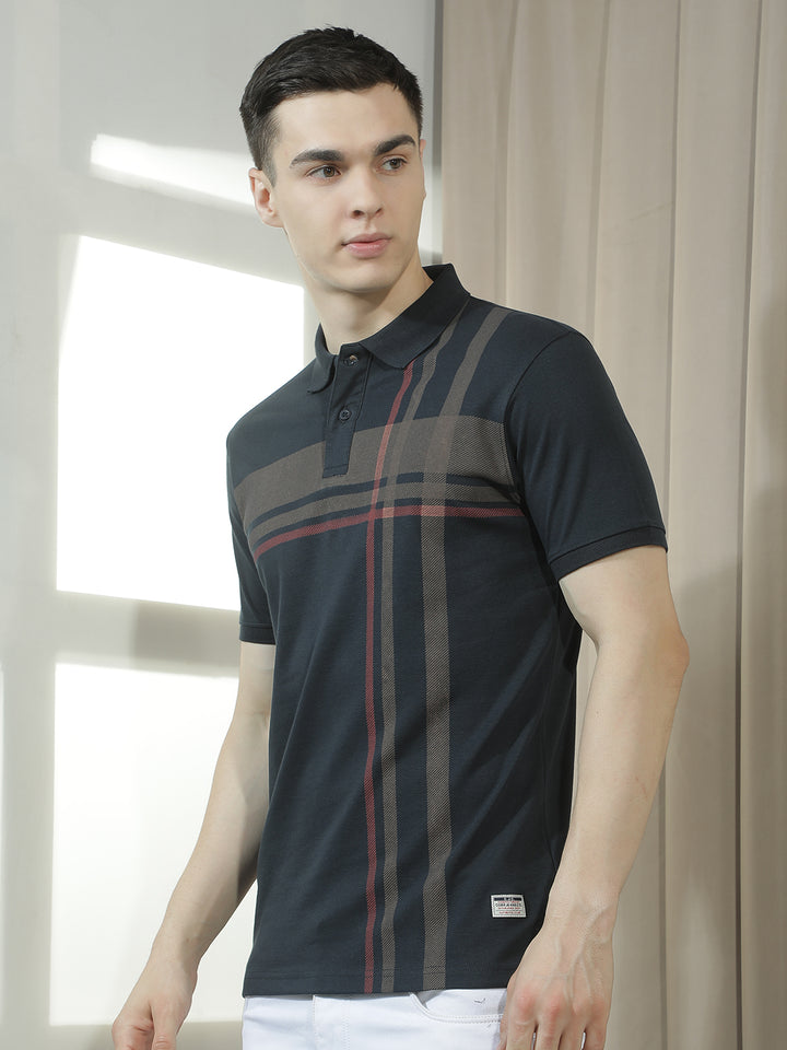 cobb black striped polo neck t-shirt
