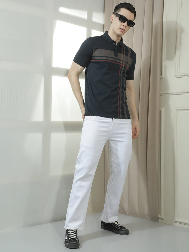 COBB BLACK STRIPED POLO NECK T-SHIRT