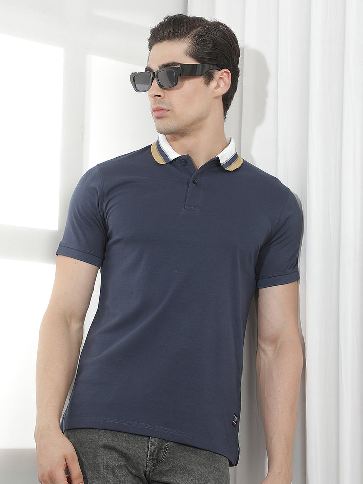 faded navy solid polo t-shirt