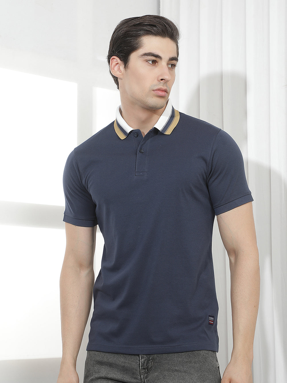 faded navy solid polo t-shirt