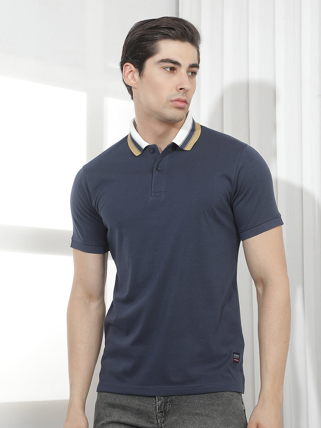 faded navy solid polo t-shirt