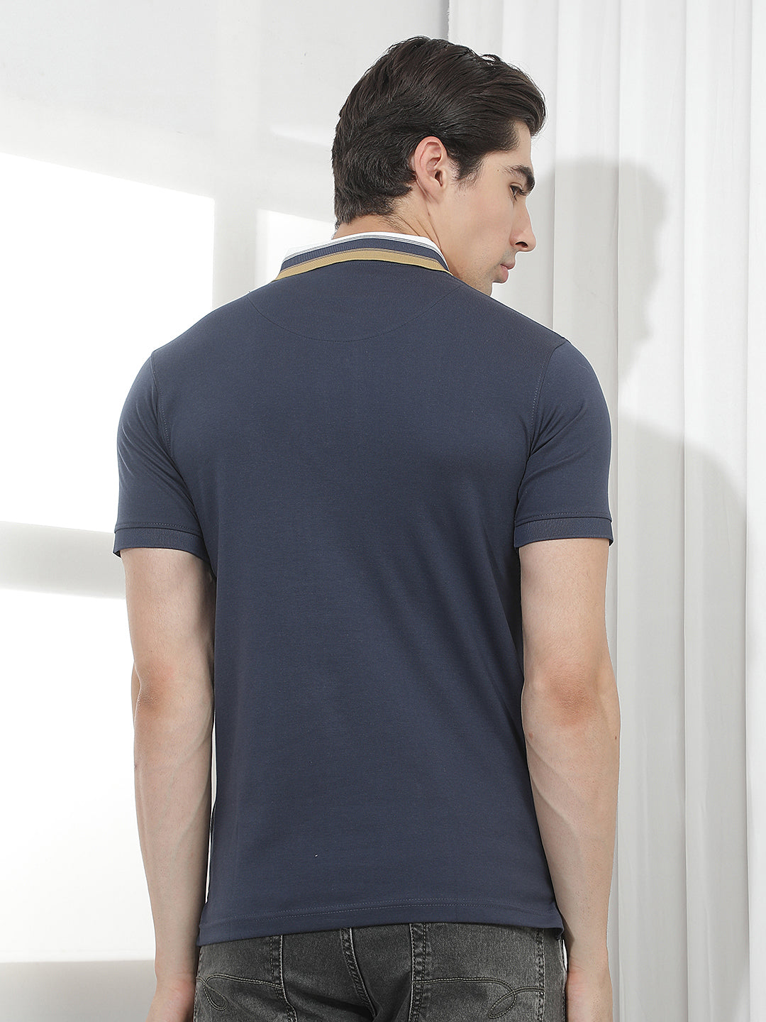 faded navy solid polo t-shirt