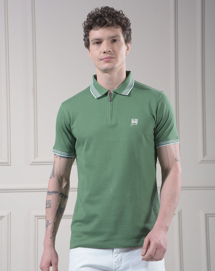 cobb green solid polo neck t-shirt