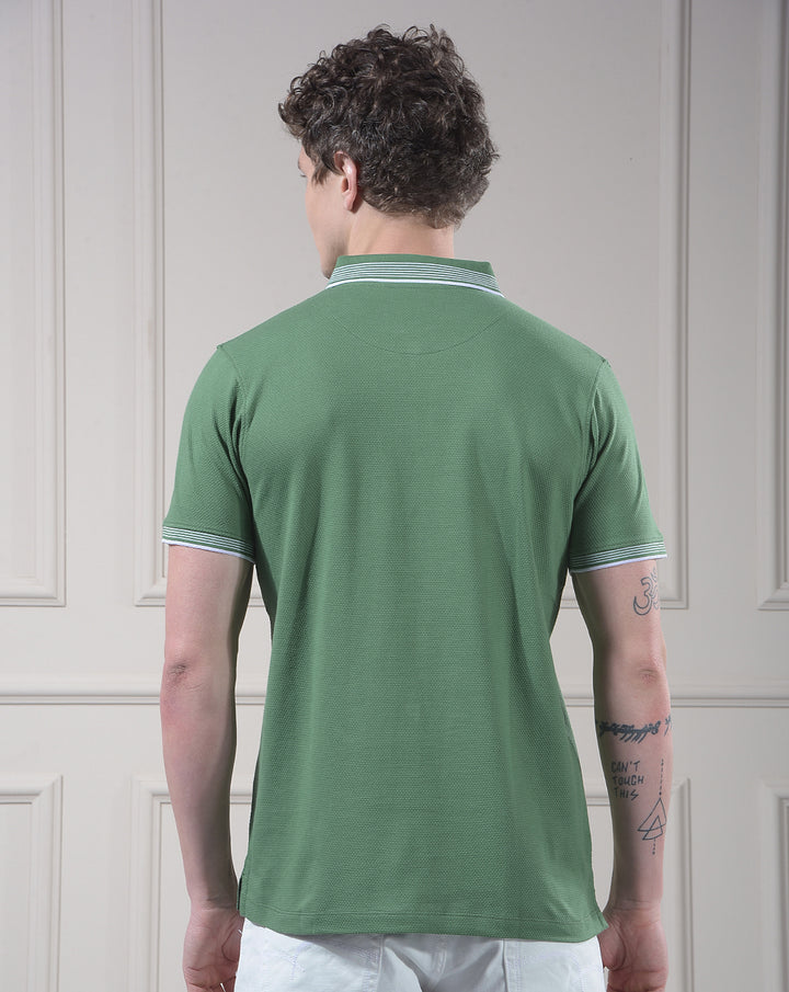 cobb green solid polo neck t-shirt