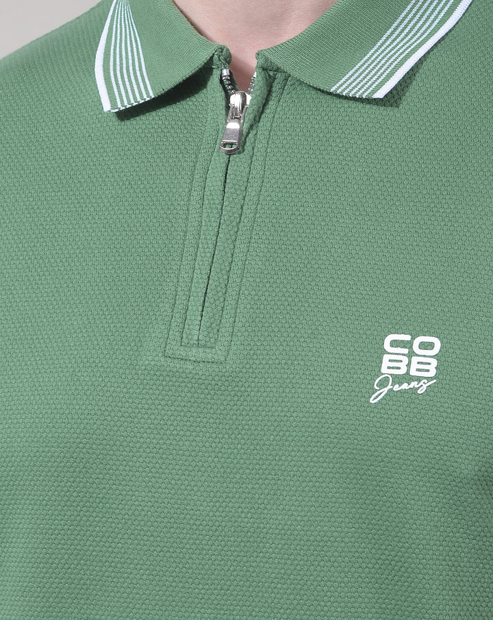 COBB GREEN SOLID POLO NECK T-SHIRT