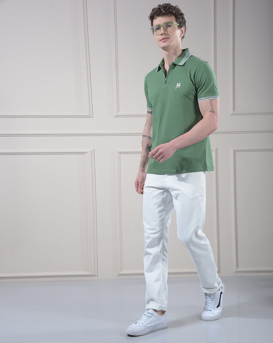 COBB GREEN SOLID POLO NECK T-SHIRT