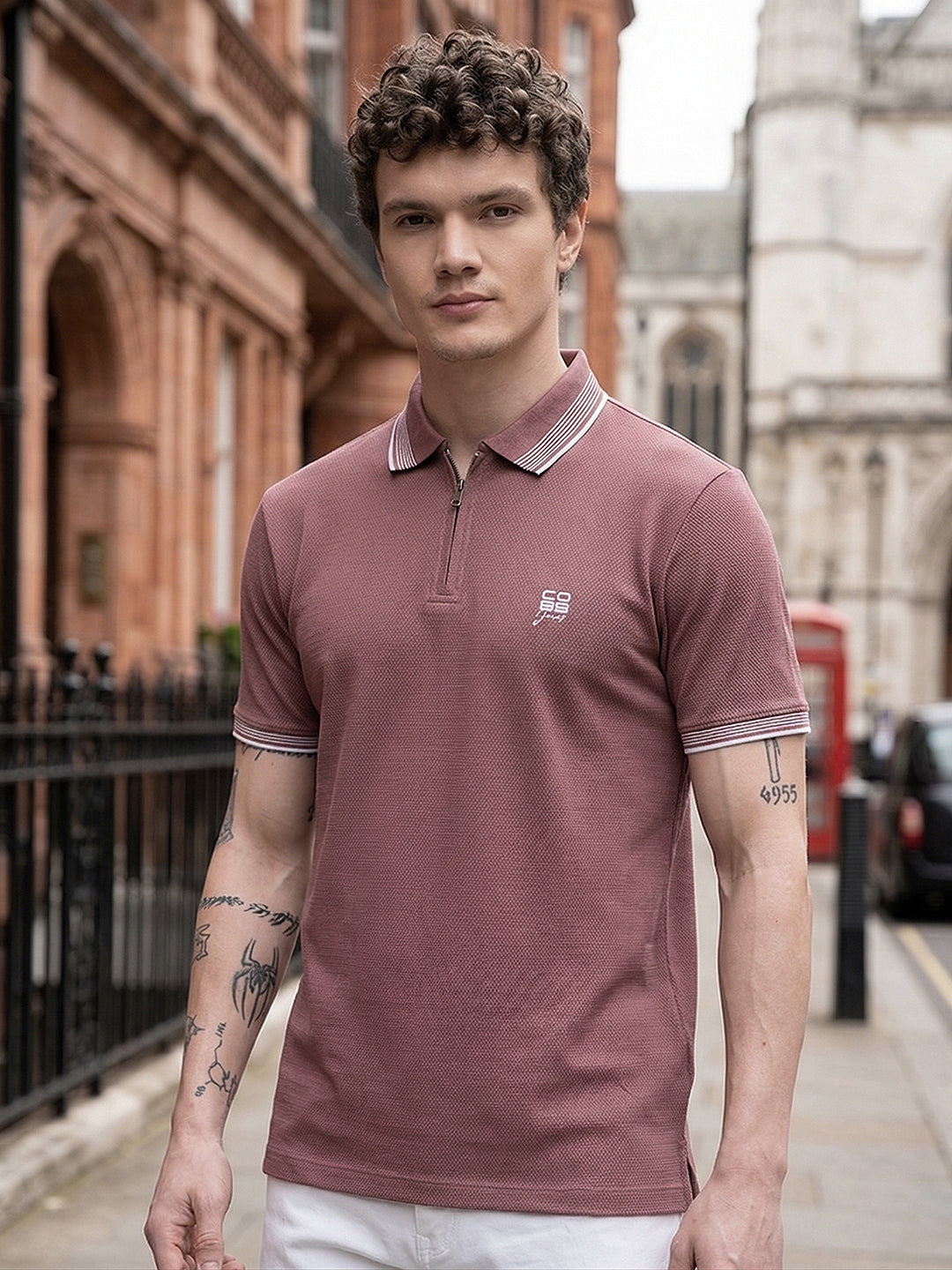 cobb mauve striped polo neck t-shirt