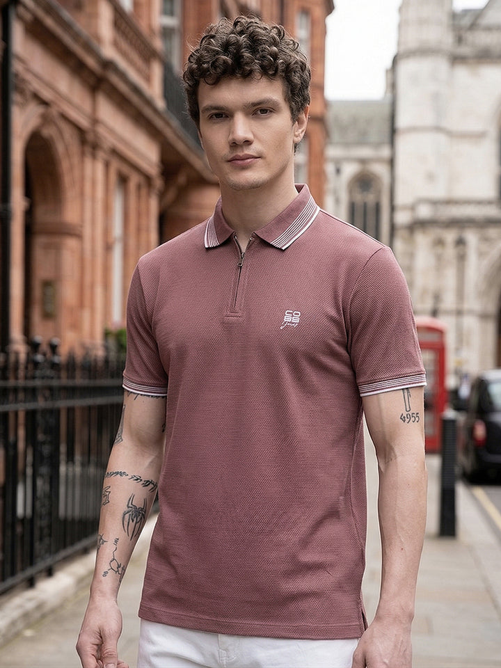 cobb mauve striped polo neck t-shirt