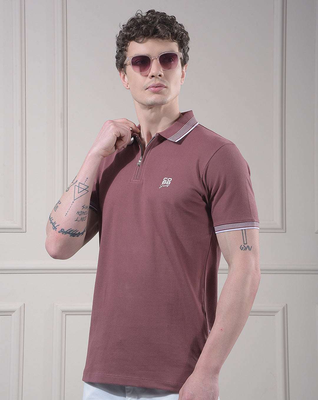 cobb mauve striped polo neck t-shirt