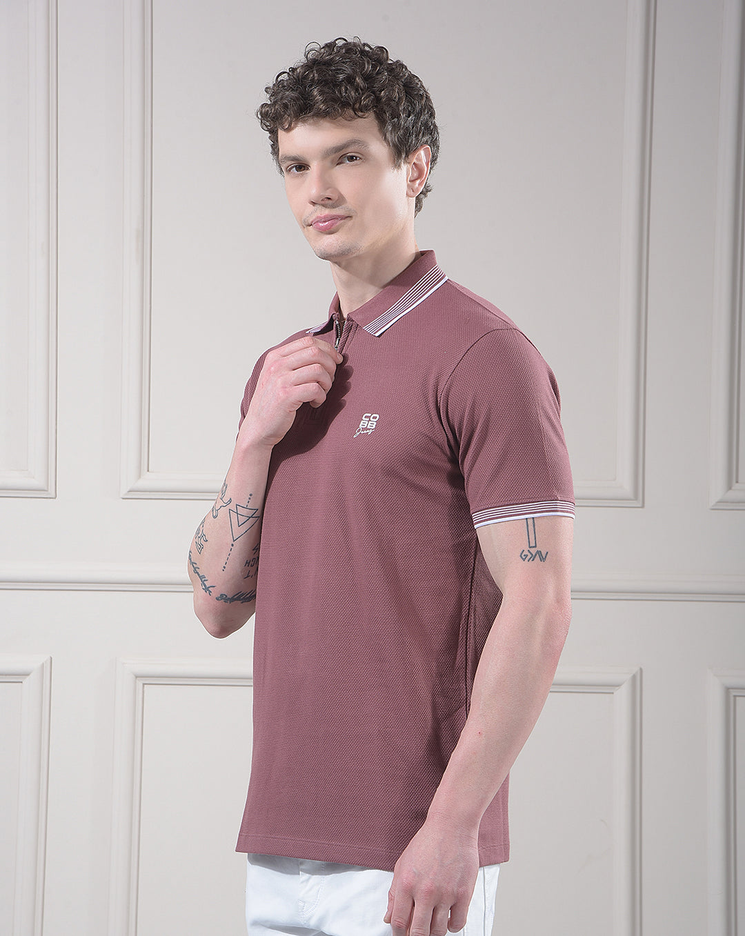 cobb mauve striped polo neck t-shirt