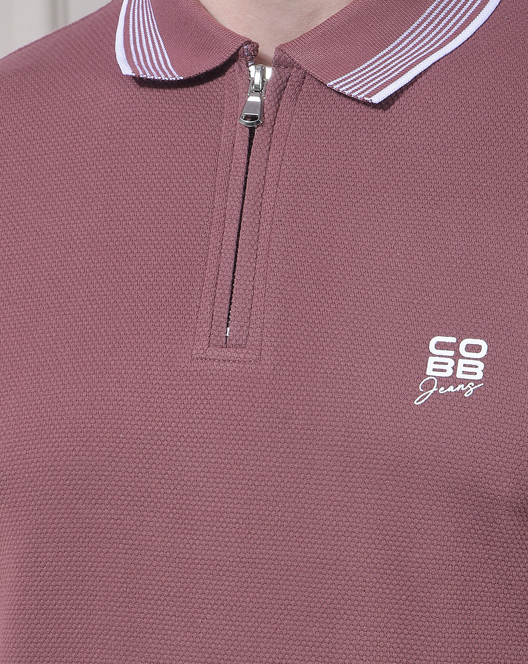 COBB MAUVE STRIPED POLO NECK T-SHIRT
